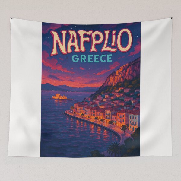 Item preview, Evening Glow Along the Nafplio Waterfront, Greece designed and sold by Places On Earth.