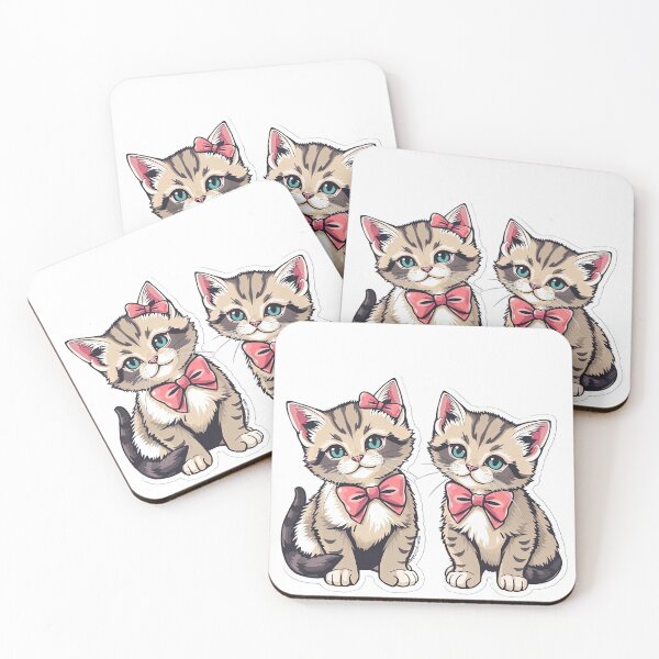 Item preview, cute vintage beige two cats kittens with pink ribbons sticker ,aesthetic cat art,vintage kitten,Cat Lover,retro kitten art,vintage kittens wearing bows designed and sold by Expressions-Sel.