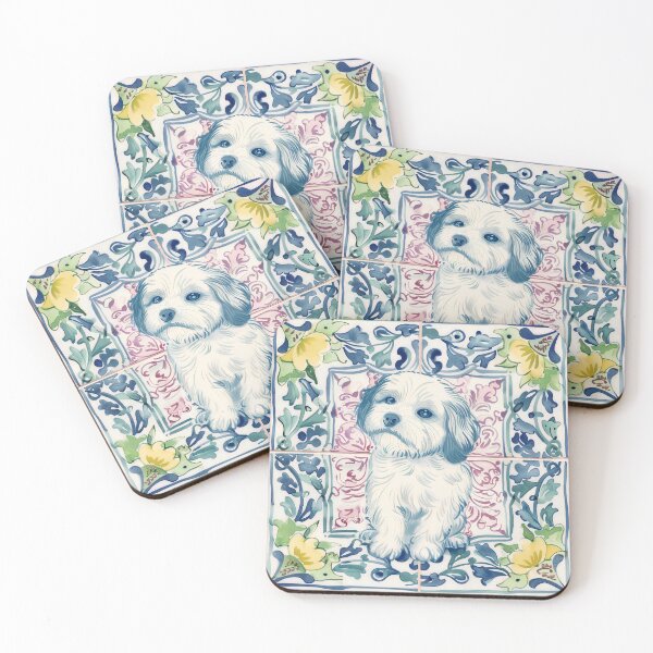 Item preview, Cute Dog Portuguese Tile – Mediterranean Floral Vintage Pattern designed and sold by imaginefountain.