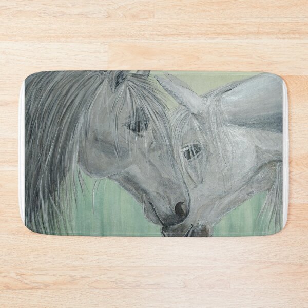 Item preview, Close up painting of two grey horses touching noses with soft green background designed and sold by illeN-Art-World.