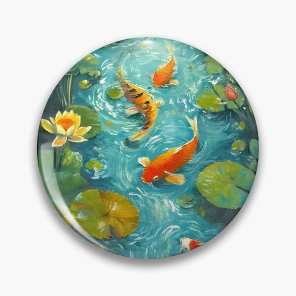 Artikelvorschau, Ruhiger Koiteich – Farbenfrohe japanische Kunstwerke mit Fischen und Seerosen entworfen und verkauft von Josinta.