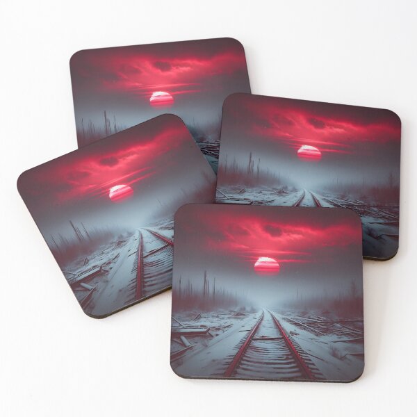 Item preview, Post-Apocalyptic Railway – Blood Red Sun Over Frozen Tracks designed and sold by EcstaticRegards.