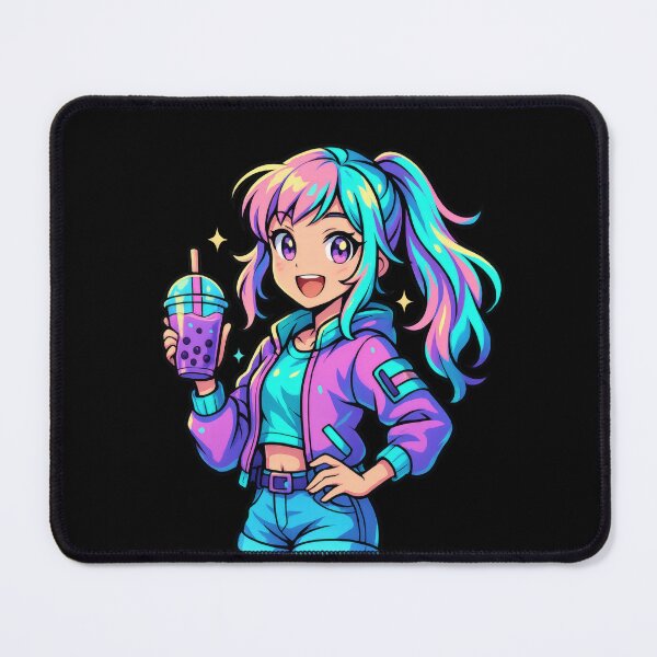 Item preview, Neon Bubble Tea Anime Girl – Colorful Kawaii Waifu Art designed and sold by Pure Nonsense.
