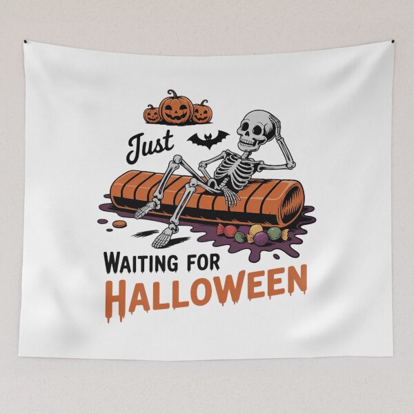Item preview, Just Waiting for Halloween Funny Skeleton Spooky Summerween designed and sold by tearbytea.