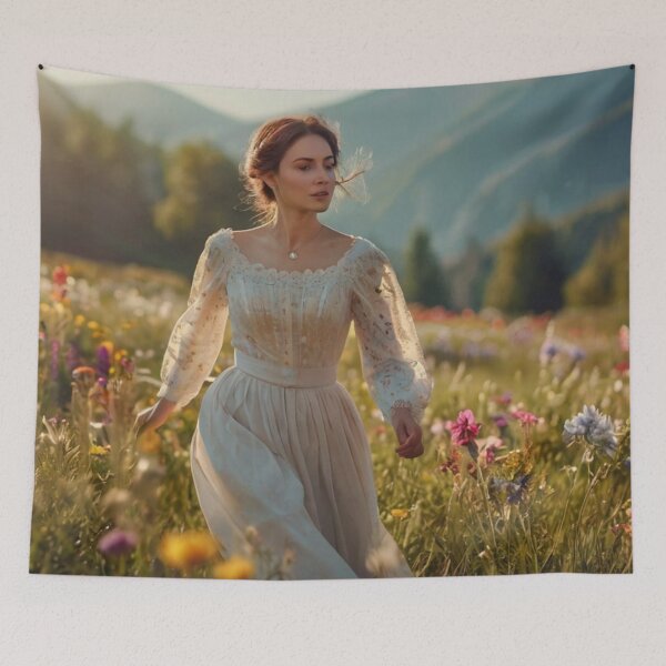 Aperçu de l'œuvre The Wanderer: Victorian Woman Among Summer Flowers créée et vendue par BlareBlare.