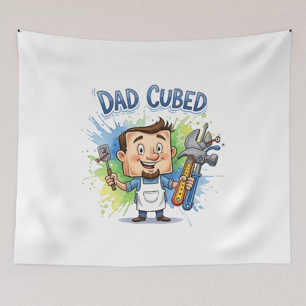 Item preview, DAD CUBED: Funny Watercolor Cartoon Dad with Tool & BBQ Mishap designed and sold by Sitred123.