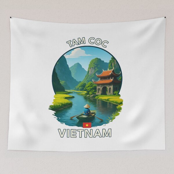 Item preview, Tam Coc Ninh Binh Vietnam - Iconic Asia Landmark Travel vacation destination souvenir art  designed and sold by inkNext.