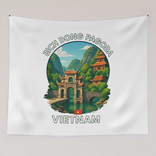 Item preview, Bich Dong Pagoda Ninh Binh Vietnam - Iconic Asia Landmark Travel vacation destination souvenir art  designed and sold by inkNext.