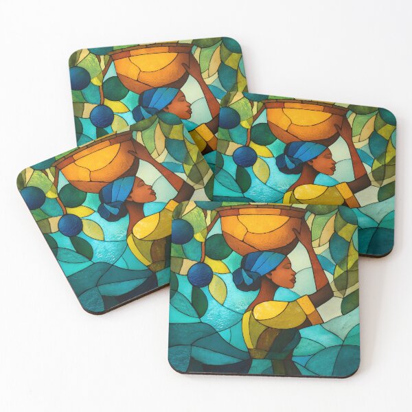 Item preview, Elegant Woman with Pot in Vibrant Stained Glass Art designed and sold by Artessie.