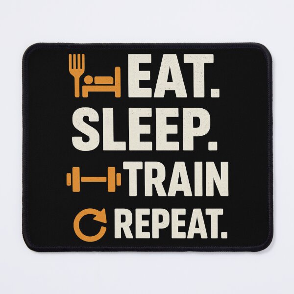Artikelvorschau, Eat Sleep Train Repeat – Fitness-Studio-Motivation entworfen und verkauft von Nuvijo.