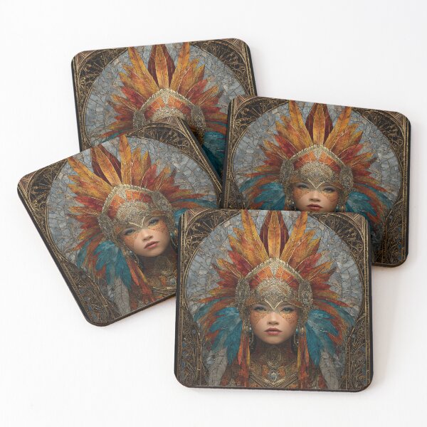 Item preview, Woman portrait with a Feathered Headdress in a stained glass style designed and sold by Artessie.