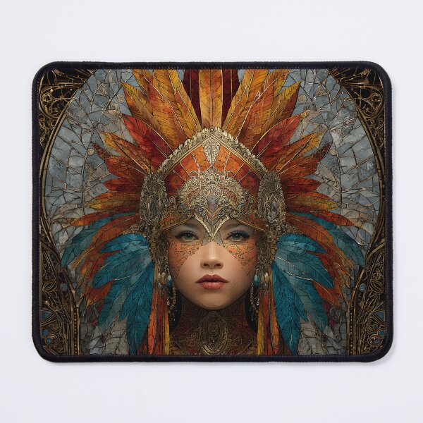 Item preview, Woman portrait with a Feathered Headdress in a stained glass style designed and sold by Artessie.