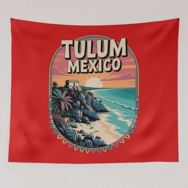 Item preview, Vintage Boho Tulum Mexico Sticker & Apparel – Mayan Ruins and Tropical Sunset designed and sold by Timeless Design.