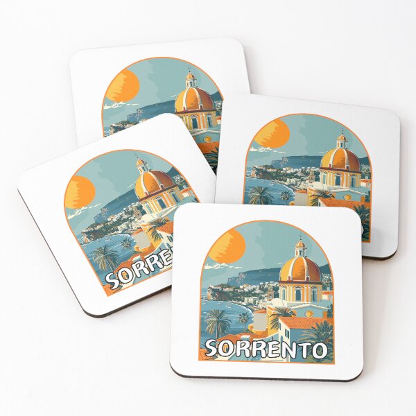 Item preview, Sorrento in Campania, Italy Retro Art Travel Landscape Badge designed and sold by MaateoDesign.