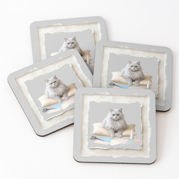 Item preview, White Cat Surrounded by Craft Supplies – Handmade DIY Vibes designed and sold by jelonkaa.
