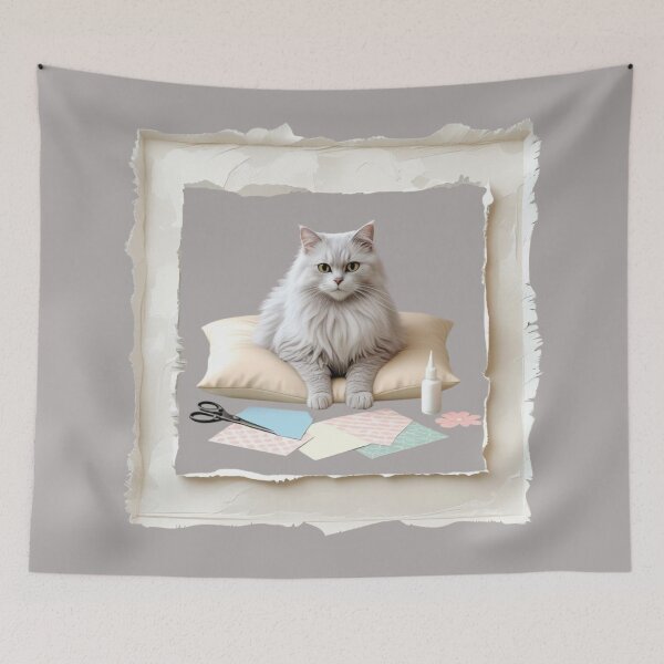 Item preview, White Cat Surrounded by Craft Supplies – Handmade DIY Vibes designed and sold by jelonkaa.