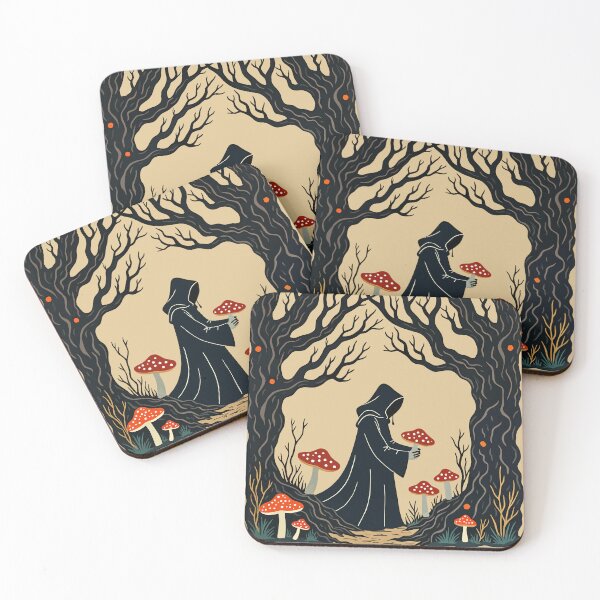 Item preview, A Hooded Cloaked Forager Collecting Toadstools Cut-Out Stencil-Style designed and sold by taiche.