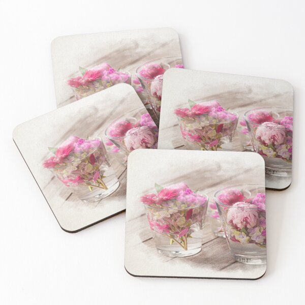 Item preview, Beautiful Fresh Mixed Flowers Arranged in Glass Vases on Wooden Table Surface in watercolor designed and sold by FotoMahieu.