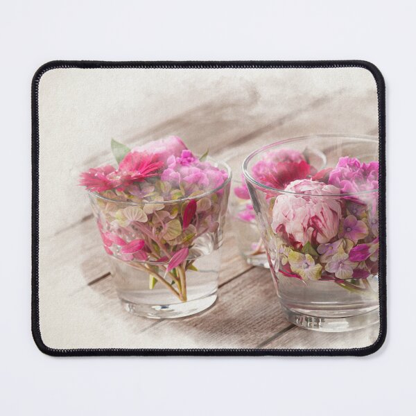 Item preview, Beautiful Fresh Mixed Flowers Arranged in Glass Vases on Wooden Table Surface in watercolor designed and sold by FotoMahieu.