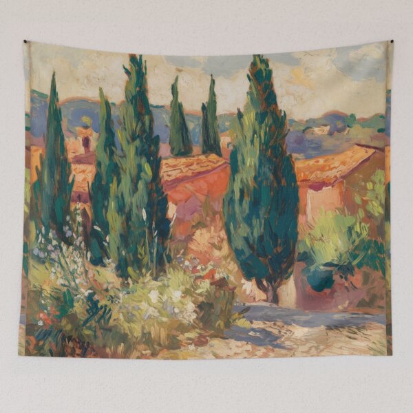 Item preview, Cypress Pathway in Provence – Vibrant Post-Impressionist Landscape Painting designed and sold by CARRAANN.