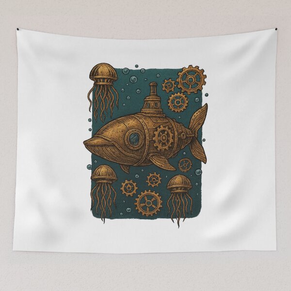 Item preview, Steampunk Whale Submarine – Mechanical Ocean Adventure designed and sold by AmeliaKrysiak.