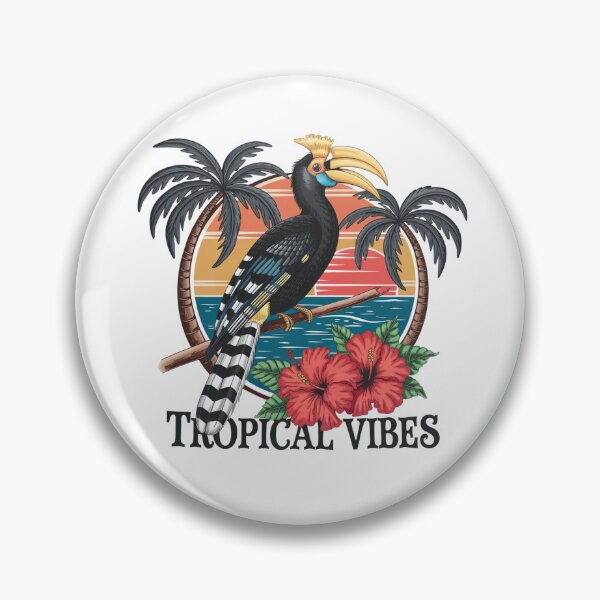 Item preview, Tropical Vibes Hornbill - Palm Trees and Hibiscus Sunset designed and sold by PhilllandArt.