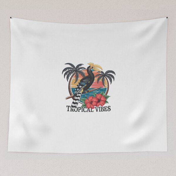 Item preview, Tropical Vibes Hornbill - Palm Trees and Hibiscus Sunset designed and sold by PhilllandArt.