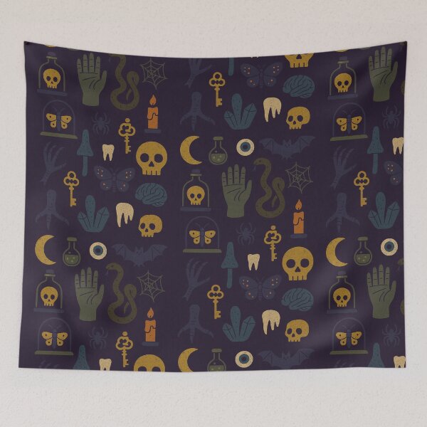 Item preview, Peculiar & Strange Seamless Pattern – Creepy Mystical Objects on Dark Purple designed and sold by BloomOfDesign.