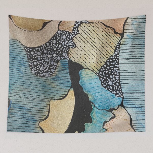 Item preview, Mixed Media Doodles in Blue and Tan designed and sold by Kandoart.