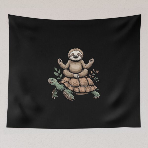 Item preview, Meditating Sloth Riding Turtle – Whimsical Animal Art designed and sold by teevoxx.