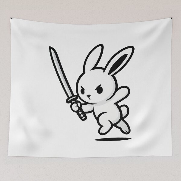 Item preview, Cute Samurai Bunny Sticker – Black & White Ninja Rabbit with Katana designed and sold by PrintsGate.