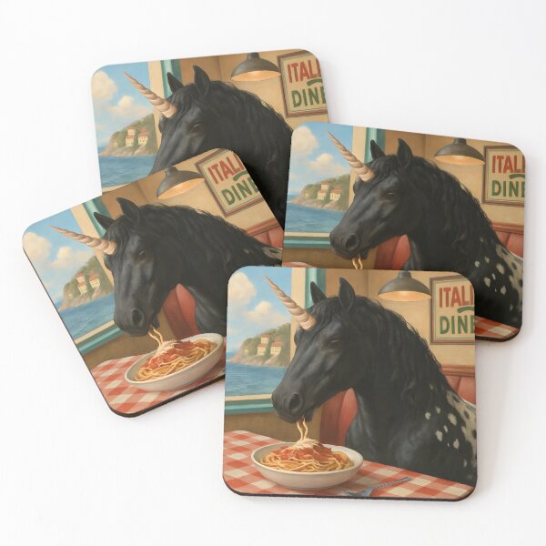 Item preview, Appaloosa Unicorn Eats Spaghetti at the Diner designed and sold by Midlifeartist.