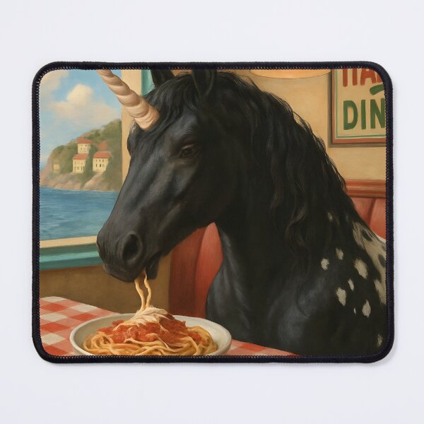 Item preview, Appaloosa Unicorn Eats Spaghetti at the Diner designed and sold by Midlifeartist.