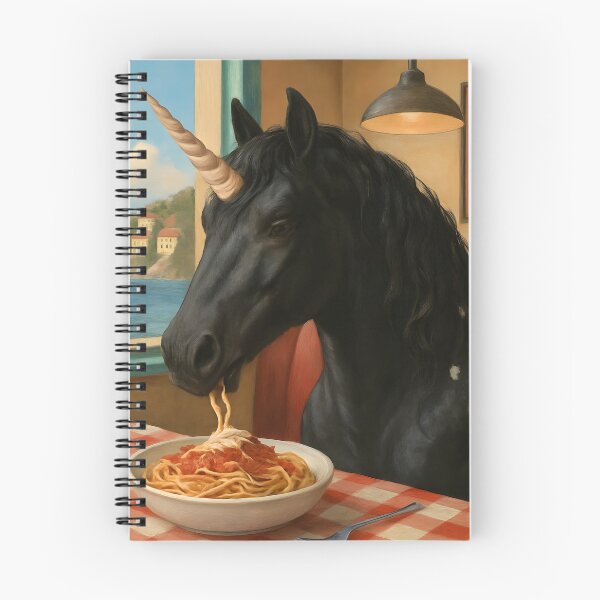 Item preview, Appaloosa Unicorn Eats Spaghetti at the Diner designed and sold by Midlifeartist.