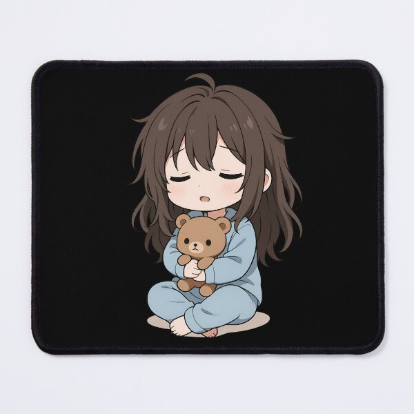 Item preview, Sleepy Cute Chibi Girl Hugging Teddy – Kawaii Anime Messy Hair Art designed and sold by ColorSplash123.