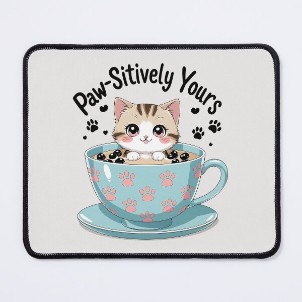 Item preview, Paw-sitively Yours, Kawaii Cat Boba Tea Pun designed and sold by Bliss Find And Design.