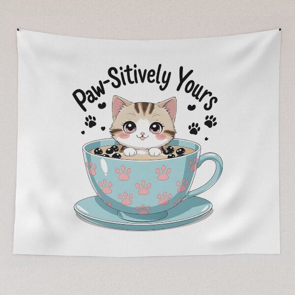 Item preview, Paw-sitively Yours, Kawaii Cat Boba Tea Pun designed and sold by Bliss Find And Design.