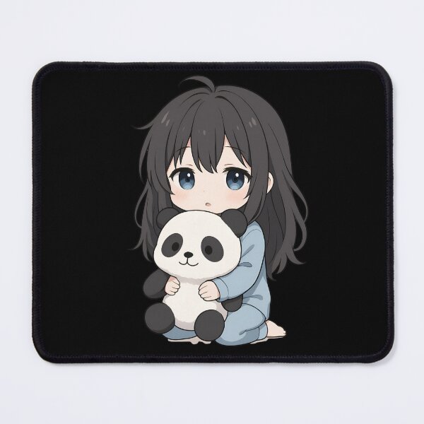 Item preview, Cute Chibi Girl Hugging Giant Fluffy Panda Plush – Kawaii Anime Art designed and sold by ColorSplash123.