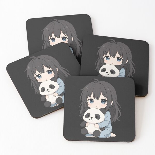 Item preview, Cute Chibi Girl Hugging Giant Fluffy Panda Plush – Kawaii Anime Art designed and sold by ColorSplash123.