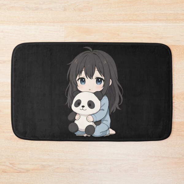 Item preview, Cute Chibi Girl Hugging Giant Fluffy Panda Plush – Kawaii Anime Art designed and sold by ColorSplash123.