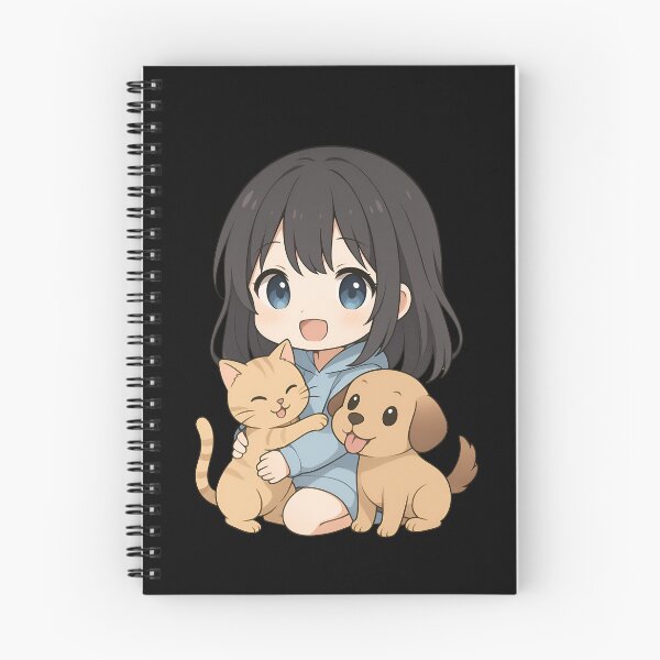 Item preview, Adorable Chibi Girl with Cute Cat and Dog – Kawaii Anime Pet Friends Art designed and sold by ColorSplash123.