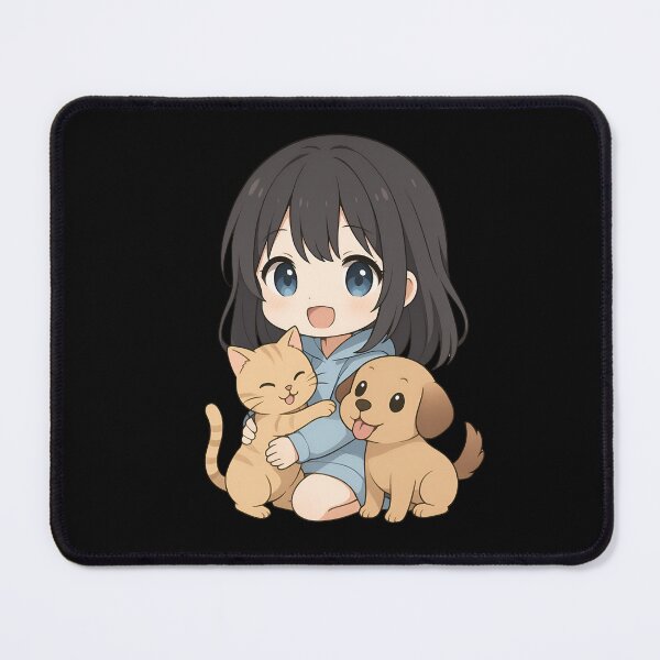 Item preview, Adorable Chibi Girl with Cute Cat and Dog – Kawaii Anime Pet Friends Art designed and sold by ColorSplash123.