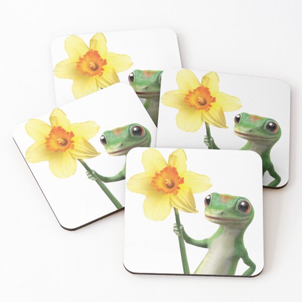 Item preview, Green Lizard Holding a Yellow Flower Illustration designed and sold by AesthinkArt.