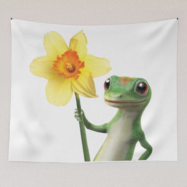 Item preview, Green Lizard Holding a Yellow Flower Illustration designed and sold by AesthinkArt.