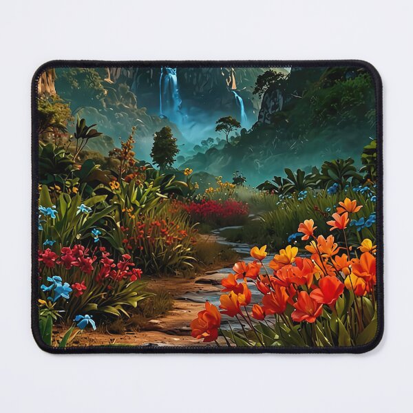 Item preview, Path through a flowering valley with waterfalls designed and sold by PixelParadies.