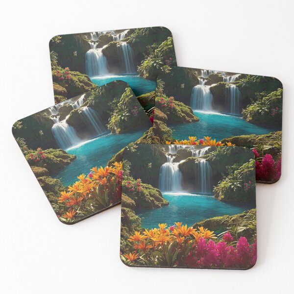 Item preview, Cascading waterfall in a tropical garden designed and sold by PixelParadies.