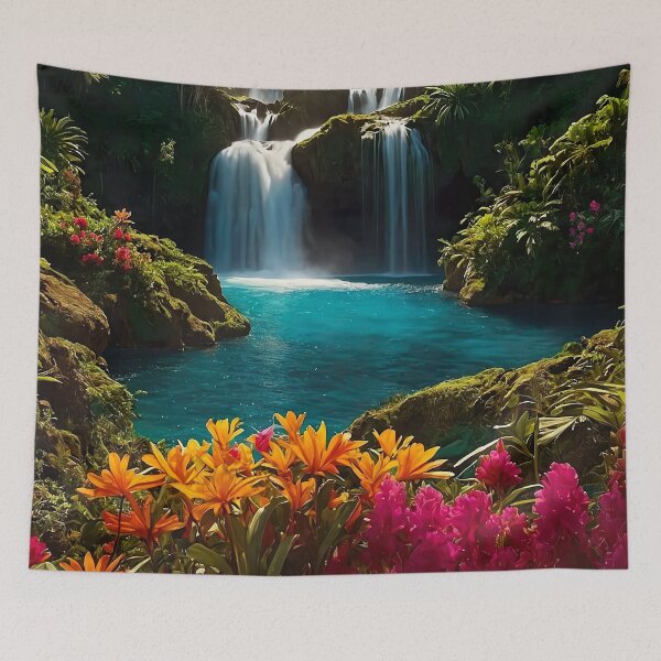 Item preview, Cascading waterfall in a tropical garden designed and sold by PixelParadies.