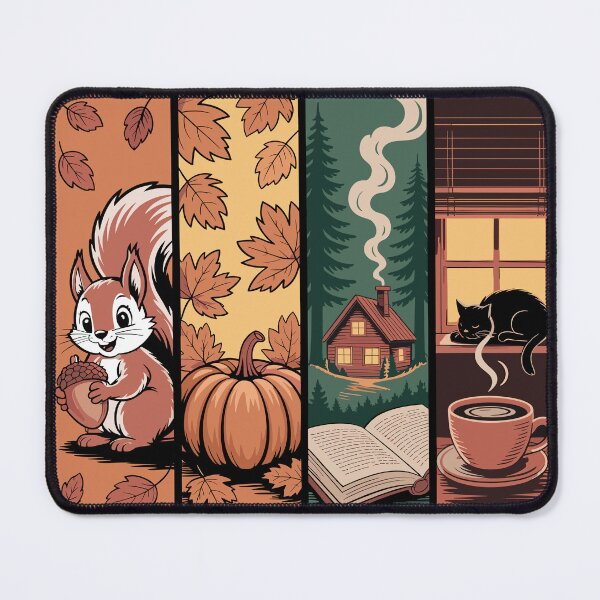 Item preview, Autumn Days Squirrel Pumpkin Cabin Cat Cozy Design designed and sold by Serbin.