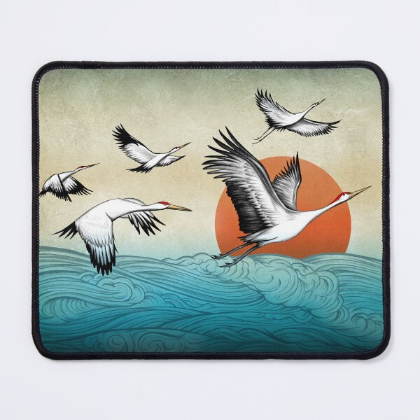 Item preview, Flying Japanese Asian Cranes over Water Waves designed and sold by ShaireProd.
