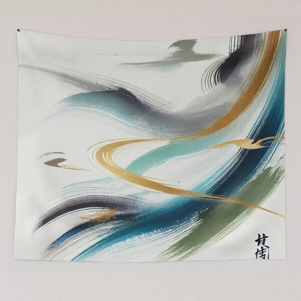 Item preview, “Zen Winds – Gentle Brushstrokes in Turquoise & Gold” designed and sold by Zenlines by Ralf Gradl.